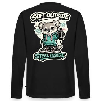 Douceur à l’extérieur, acier à l’intérieur – Koala Streetart - T-shirt manches longues Premium bio Homme - noir - Dos - Nico (187cm)