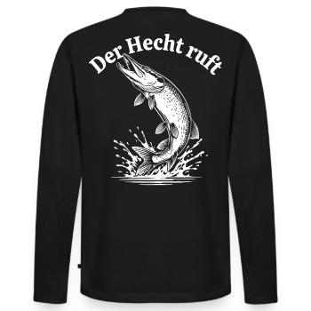 Der Hecht ruft – Spritzige Pike Illustration - Männer Premium Bio Langarmshirt - Schwarz - Hinten - Nico (187cm)