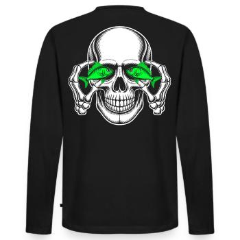 Crâne aux yeux de poisson verts - T-shirt manches longues Premium bio Homme - noir - Dos - Nico (187cm)