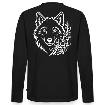Loup aux fleurs Art naturel élégant - T-shirt manches longues Premium bio Homme - noir - Dos - Nico (187cm)