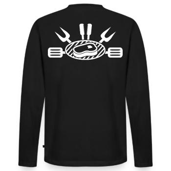 Grillmeister Emblem | BBQ Steak Icon - Männer Premium Bio Langarmshirt - Schwarz - Hinten - Nico (187cm)