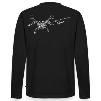 Motorcycle Handlebar Index Finger God - Men's Premium Organic Long Sleeve Shirt - black - Back - Nico (187cm)