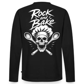 Rock and Bake Schädel Motiv - Männer Premium Bio Langarmshirt - Schwarz - Hinten - Nico (187cm)