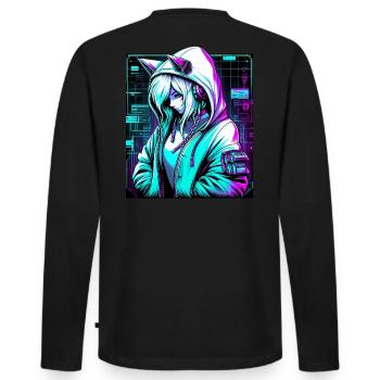 Cat Hoodie Retro Girl - Men's Premium Organic Long Sleeve Shirt - black - Back - Nico (187cm)