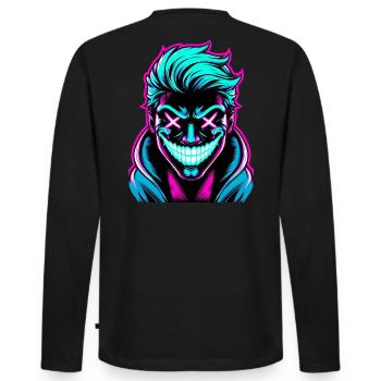 Crazy Guy Grinsen - Männer Premium Bio Langarmshirt - Schwarz - Hinten - Nico (187cm)
