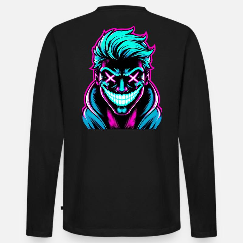 Crazy Guy Grinsen - Männer Premium Bio Langarmshirt - Schwarz