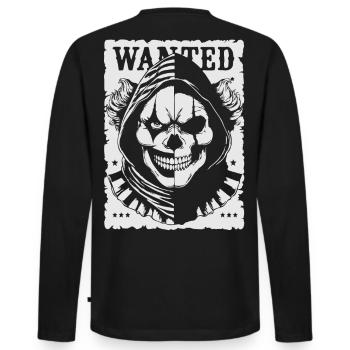 Wanted Skull Pullover Hoodie Poster - Men's Premium Organic Long Sleeve Shirt - black - Back - Nico (187cm)