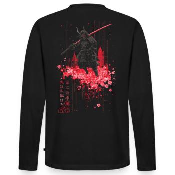 Oni - samurai mit Sakura Kirschblüten - Männer Premium Bio Langarmshirt - Schwarz - Hinten - Nico (187cm)