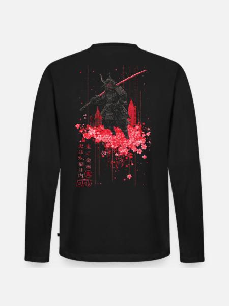 Oni - samurai mit Sakura Kirschblüten - Männer Premium Bio Langarmshirt - Schwarz