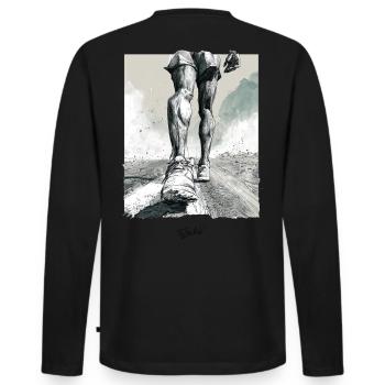 Schrittempo - Männer Premium Bio Langarmshirt - Schwarz - Hinten - Nico (187cm)