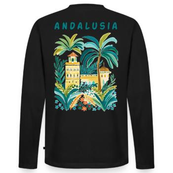 Andalusian Palm Villa Watercolor - Men's Premium Organic Long Sleeve Shirt - black - Back - Nico (187cm)