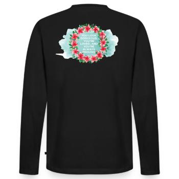 You’re Loved & Enough – Aquarell Blumenkranz - Männer Premium Bio Langarmshirt - Schwarz - Hinten - Nico (187cm)