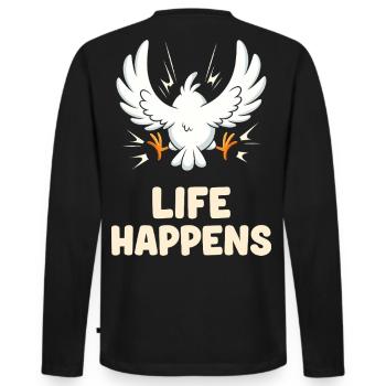 La vie arrive, drôle de dessin animé d'oiseau - T-shirt manches longues Premium bio Homme - noir - Dos - Nico (187cm)
