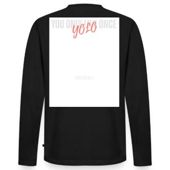 YOLO-Schrift auf einem weißen Trikot - Männer Premium Bio Langarmshirt - Schwarz - Hinten - Nico (187cm)