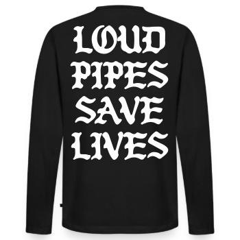 Loud Pipes Save Lives Motorrad T-Shirt - Männer Premium Bio Langarmshirt - Schwarz - Hinten - Nico (187cm)