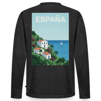 Spanische Küstenidylle - Männer Premium Bio Langarmshirt - Anthrazit meliert - Hinten - Nico (187cm)