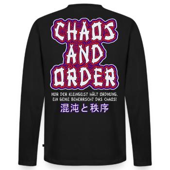 Chaos & Order / Chaos & Ordnung - Männer Premium Bio Langarmshirt - Schwarz - Hinten - Nico (187cm)