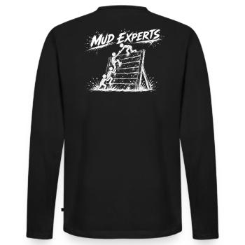 Mud Masters / Experts - Hinderniswand - Männer Premium Bio Langarmshirt - Schwarz - Hinten - Nico (187cm)