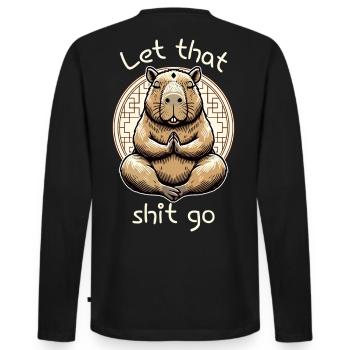 Let That Shit Go – Meditating Capybara - Men's Premium Organic Long Sleeve Shirt - black - Back - Nico (187cm)