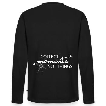 Collect Moments not Things - Men's Premium Organic Long Sleeve Shirt - black - Back - Nico (187cm)