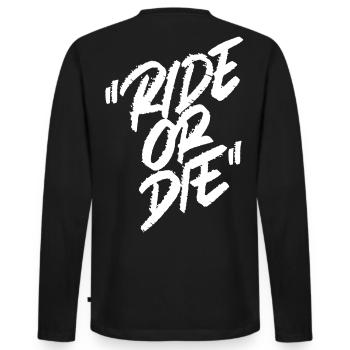 Ride or Die Handlettering Typograhpie Logo - Männer Premium Bio Langarmshirt - Schwarz - Hinten - Nico (187cm)
