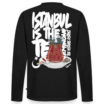 Turkish TeacupAnimated Vintage Scene - Men's Premium Organic Long Sleeve Shirt - black - Back - Nico (187cm)