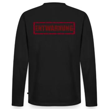 Entwarnung, Spruch Alarm Feuerwehr Krimi Humor, - Männer Premium Bio Langarmshirt - Schwarz - Hinten - Nico (187cm)