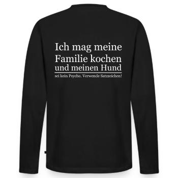 Lehrer Deutsch Spruch Satzzeichen lustig Geschenk - Männer Premium Bio Langarmshirt - Schwarz - Hinten - Nico (187cm)