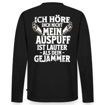 Mein Auspuff ist lauter – Motorrad Spruch Biker - Männer Premium Bio Langarmshirt - Schwarz - Hinten - Nico (187cm)