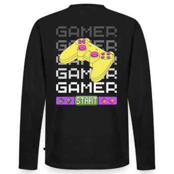 Joueurs fois Five avec l’ambiance des années 80 - T-shirt manches longues Premium bio Homme - noir - Dos - Nico (187cm)