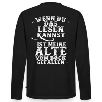 Wenn Du das lesen kannst ist meine Alte Motorrad - Männer Premium Bio Langarmshirt - Schwarz - Hinten - Nico (187cm)