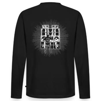TEKNO 23 SOUNDSYSTEM - 2022 FRAME - Männer Premium Bio Langarmshirt - Schwarz - Hinten - Nico (187cm)