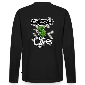 Cash$Life - Männer Premium Bio Langarmshirt - Schwarz - Hinten - Nico (187cm)
