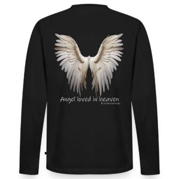 ENGEL GELIEBT IM HIMMEL weisse Flügel Spruch - Männer Premium Bio Langarmshirt - Schwarz - Hinten - Nico (187cm)