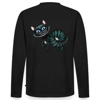 Blaue Cheshire Katze - Männer Premium Bio Langarmshirt - Schwarz - Hinten - Nico (187cm)