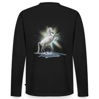 Chemise des chevaux - cheval blanc , moisissure - T-shirt manches longues Premium bio Homme - noir - Dos - Nico (187cm)