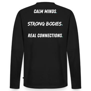 Calm Minds Strong Bodies - Männer Premium Bio Langarmshirt - Schwarz - Hinten - Nico (187cm)
