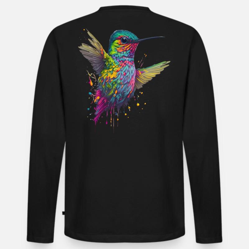 Farbexplosion Kolibri Kunstwerk - Männer Premium Bio Langarmshirt - Schwarz