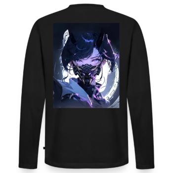 Animierte Frau mit Maske - Männer Premium Bio Langarmshirt - Schwarz - Hinten - Nico (187cm)