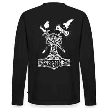 Thor Hammer - Männer Premium Bio Langarmshirt - Schwarz - Hinten - Nico (187cm)