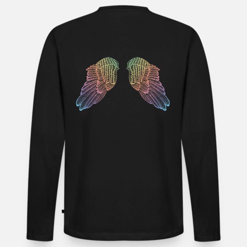 Regenbogen farbige Engelsflügel - Männer Premium Bio Langarmshirt - Schwarz