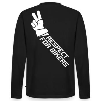 Respect for Bikers - Bikergruß für Motorradfahrer - Männer Premium Bio Langarmshirt - Schwarz - Hinten - Nico (187cm)