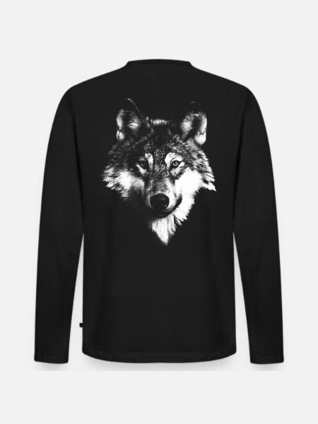 Wolf Wolfkopf - Männer Premium Bio Langarmshirt - Schwarz