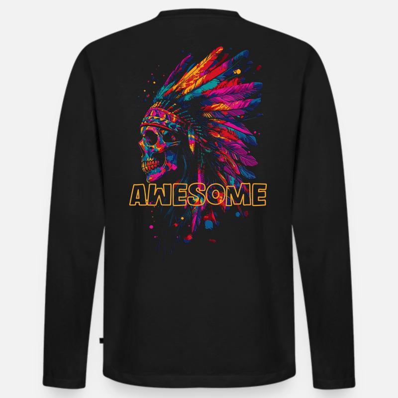 Awesome Indianer Totenkopf - Männer Premium Bio Langarmshirt - Schwarz