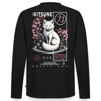 Kitsune Renard - Japonais Asiatique - T-shirt manches longues Premium bio Homme - noir - Dos - Nico (187cm)