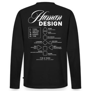 Human Design Blueprint - Männer Premium Bio Langarmshirt - Schwarz - Hinten - Nico (187cm)