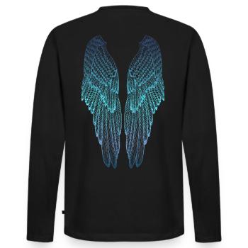 Long Blue Angel Wings - Men's Premium Organic Long Sleeve Shirt - black - Back - Nico (187cm)