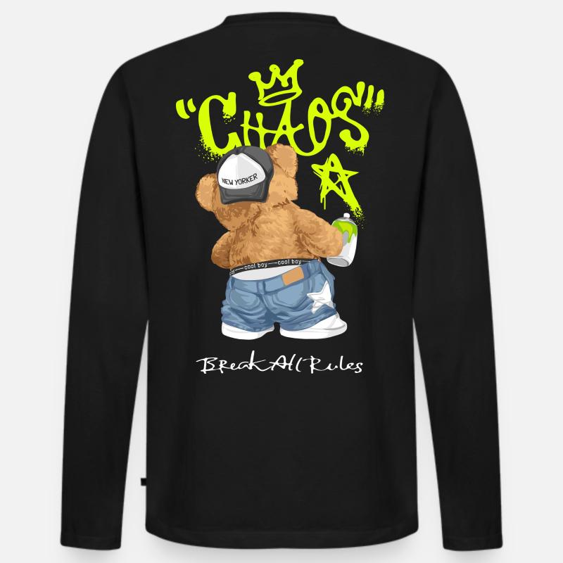 Chaos Bär Graffiti Break All Rules - Männer Premium Bio Langarmshirt - Schwarz