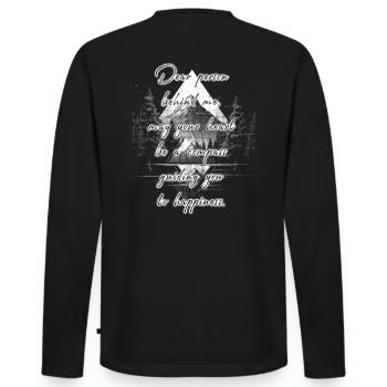 Spruch für die Person Hinter Dir Glück Berg Grafik - Männer Premium Bio Langarmshirt - Schwarz - Hinten - Nico (187cm)