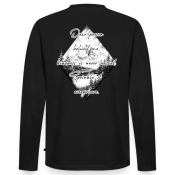 Spruch für die Person Hinter Dir Freundlichkeit - Männer Premium Bio Langarmshirt - Schwarz - Hinten - Nico (187cm)